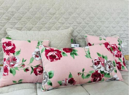 A set of decorative bright pillows with hemp